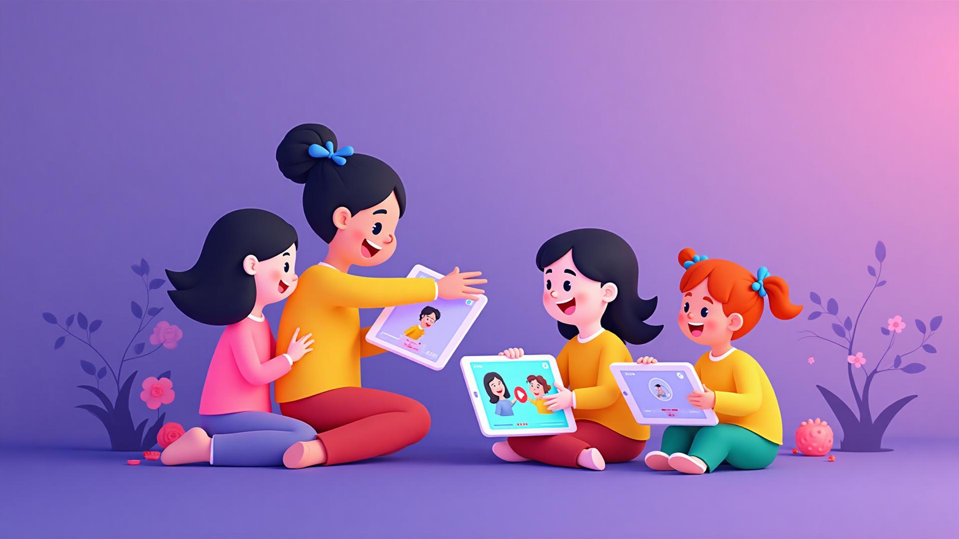 Mutlu çocuklar güvenilir videolar izliyor